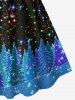 Robe Grande Taille à Imprimé Arbre de Noël 3D Scintillant à Dos Nu en Ligne A - Bleu 3X | US 22-24