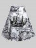Gothic Nautical Map Print A Line Skirt -  