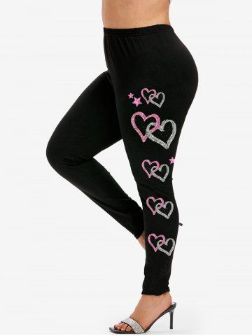 Plus Size Valentine Day Side Heart Print Leggings - LIGHT PINK - 4X | US 26-28
