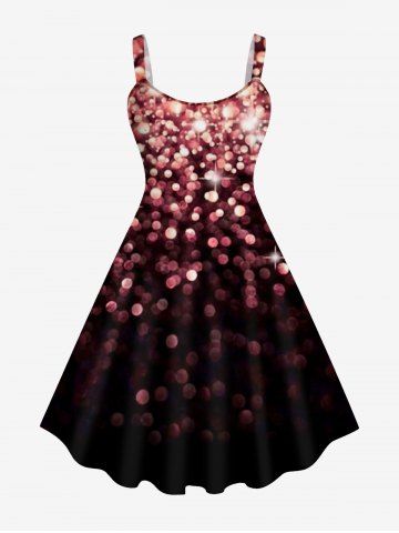 Plus Size Sparkly Glitter Print Sleeveless A Line Dress - DEEP RED - M | US 10