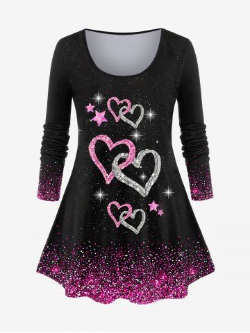 Plus Size Valentine Day Heart Print Sparkling T-shirt - LIGHT PINK - 3X | US 22-24