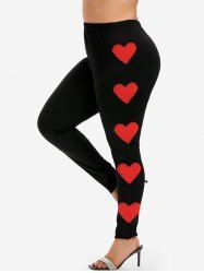 Plus Size Valentines Heart Printed Skinny Leggings -  