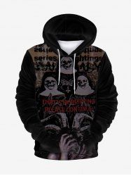 Gothic Horrifying Skull Graphic Front Pocket Flocking Lined Hoodie - Noir 3XL