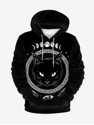 Gothic Cat Lunar Eclipse Graphic Front Pocket Flocking Lined Hoodie -  