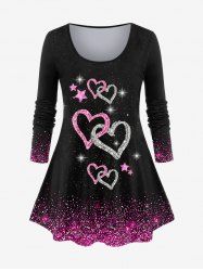 Plus Size Valentine Day Heart Print Sparkling T-shirt -  
