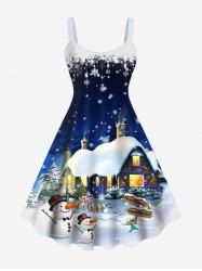 Plus Size Christmas Snowscape Print Sleeveless A Line Dress -  