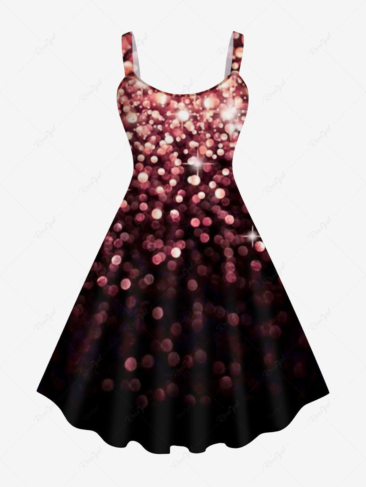 Unique Plus Size Sparkly Glitter Print Sleeveless A Line Dress  
