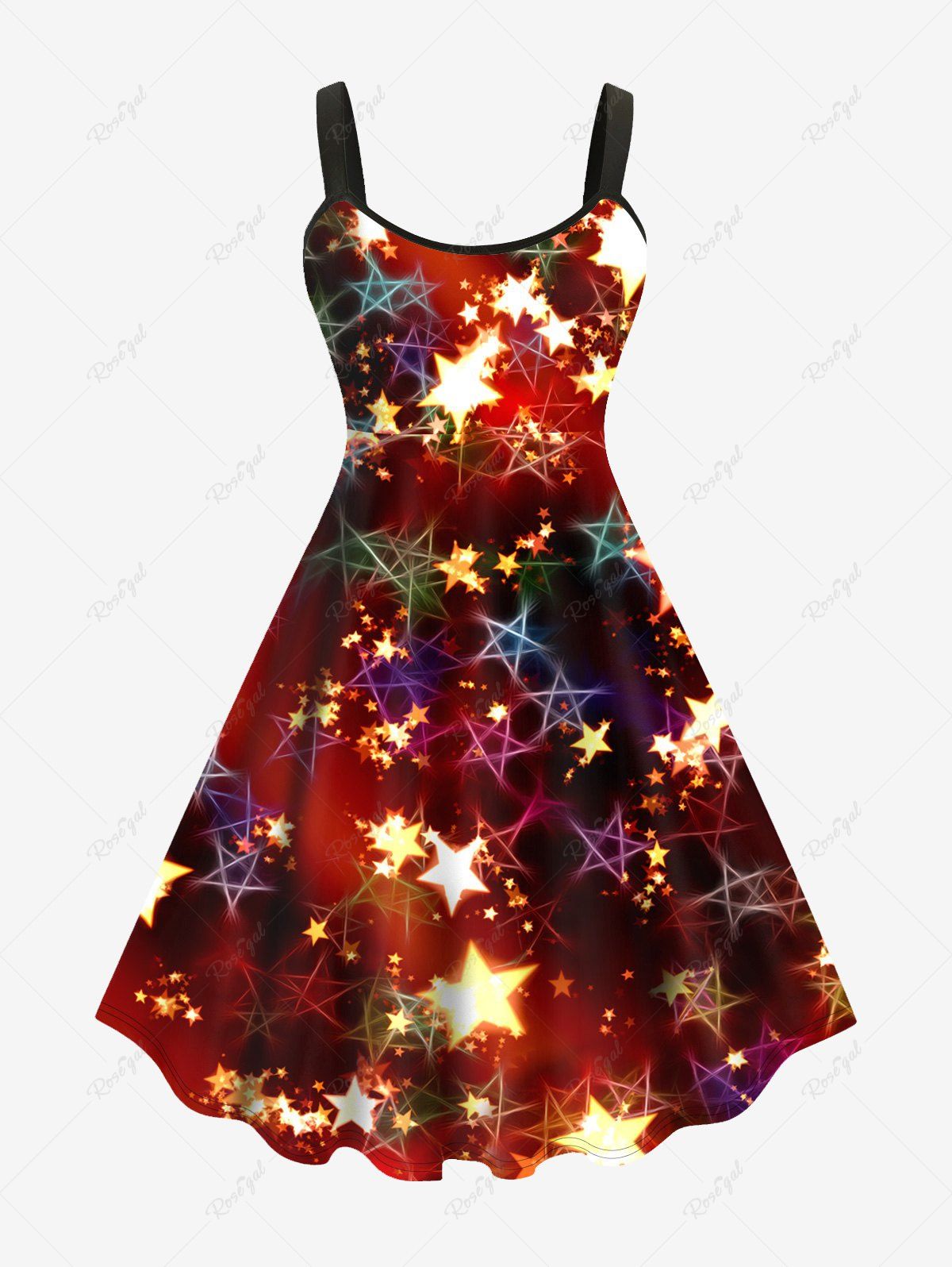 Online Plus Size Sparkling Stars Print Sleeveless Dress  
