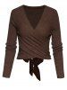 Crossover Bowknot Tied Back Long Sleeve Cropped Top And Elastic A Line Midi Skirt Knitted Outfit -  