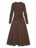 Crossover Bowknot Tied Back Long Sleeve Cropped Top And Elastic A Line Midi Skirt Knitted Outfit -  