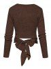 Crossover Bowknot Tied Back Long Sleeve Cropped Top And Elastic A Line Midi Skirt Knitted Outfit -  
