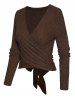 Crossover Bowknot Tied Back Long Sleeve Cropped Top And Elastic A Line Midi Skirt Knitted Outfit -  