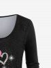 Plus Size Valentine Day Heart Print Sparkling T-shirt -  