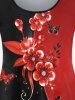 T-shirt Bicolore à Imprimé Fleur et Papillon de Grande Taille à Manches Longues - Rouge foncé S | US 8