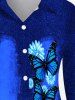 Plus Size 3D Denim Butterfly Flower Printed Long Sleeves Shirt -  