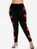 Plus Size Valentines Heart Printed Skinny Leggings -  