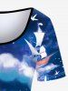 Plus Size Unicorns Printed Colorblock Short Sleeves A Line Dress -  