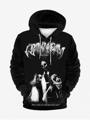 Gothic Scary Skulls Print Front Pocket Flocking Lined Hoodie - BLACK - M