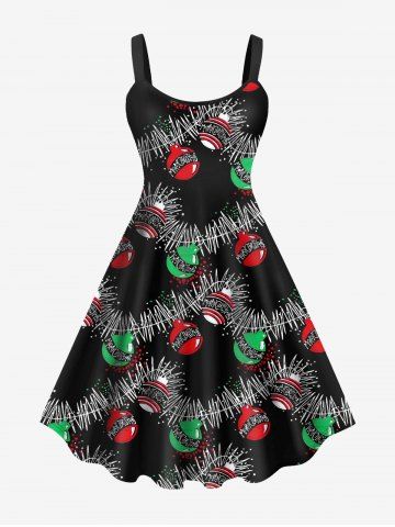 Plus Size Christmas Balls Printed Open Back A Line Dress - GREEN - 2X | US 18-20