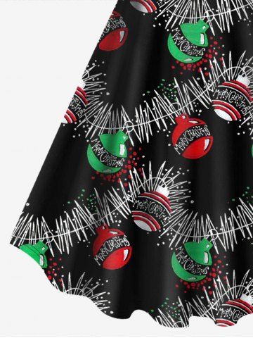 Plus Size Christmas Balls Printed Open Back A Line Dress