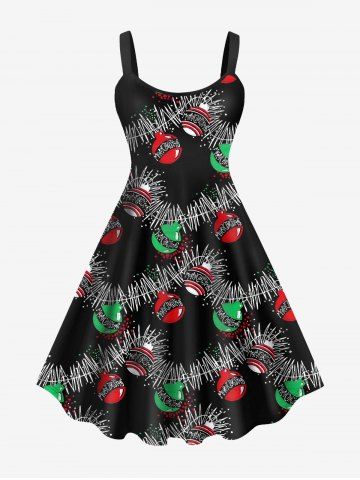 Plus Size Christmas Balls Printed Open Back A Line Dress