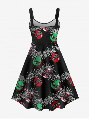Plus Size Christmas Balls Printed Open Back A Line Dress