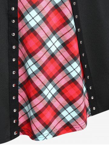 Plus Size Vintage Sweetheart Neck Plaid Grommets Flare Dress