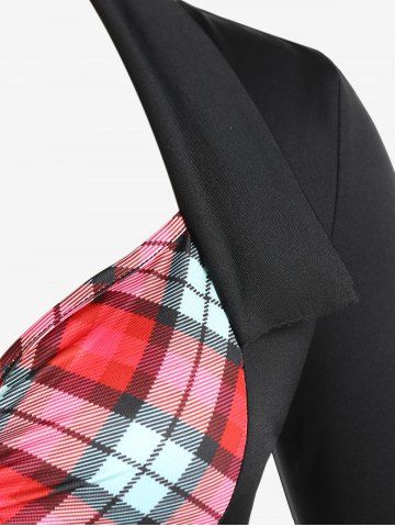 Plus Size Vintage Sweetheart Neck Plaid Grommets Flare Dress