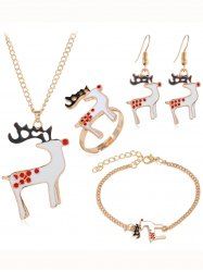 4Pcs Christmas Elk Pendant Necklace Earrings Bracelet Ring Set -  
