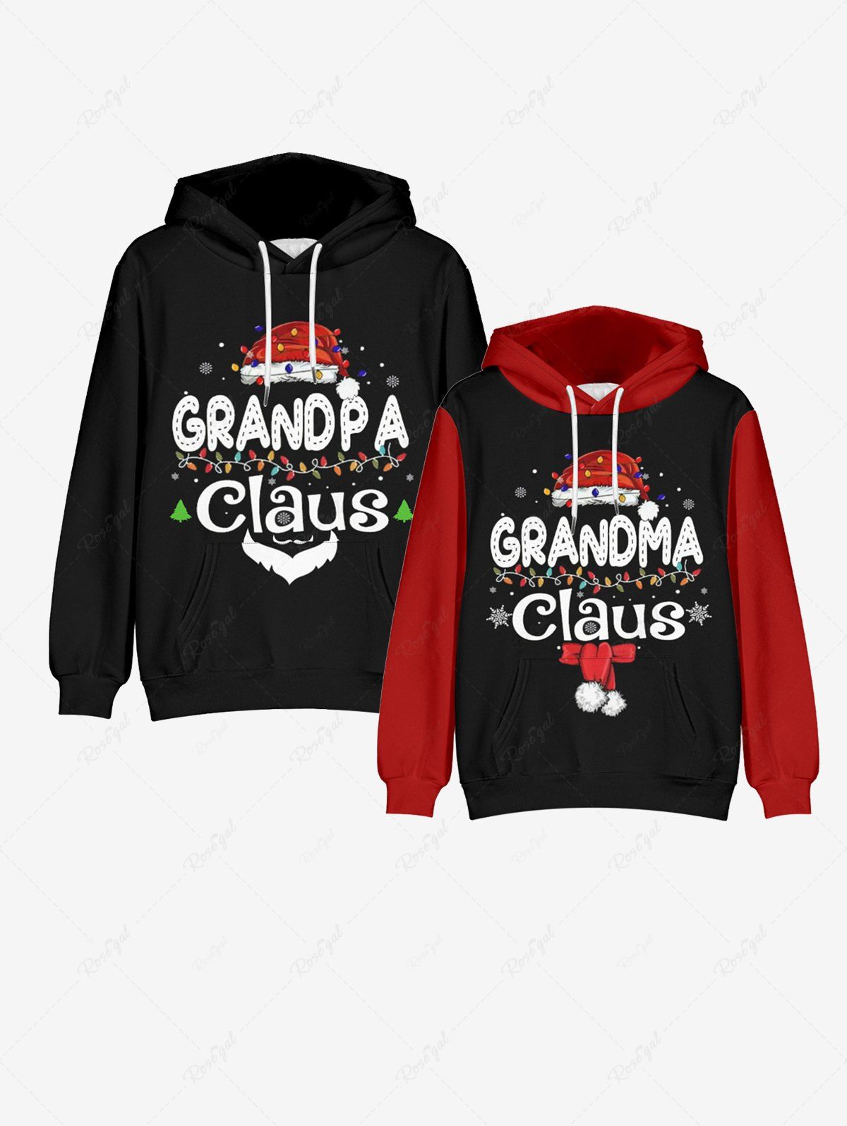 Buy Couple Matching Christmas Hat Letters Printed Front Pocket Pullover Hoodie Outfit  