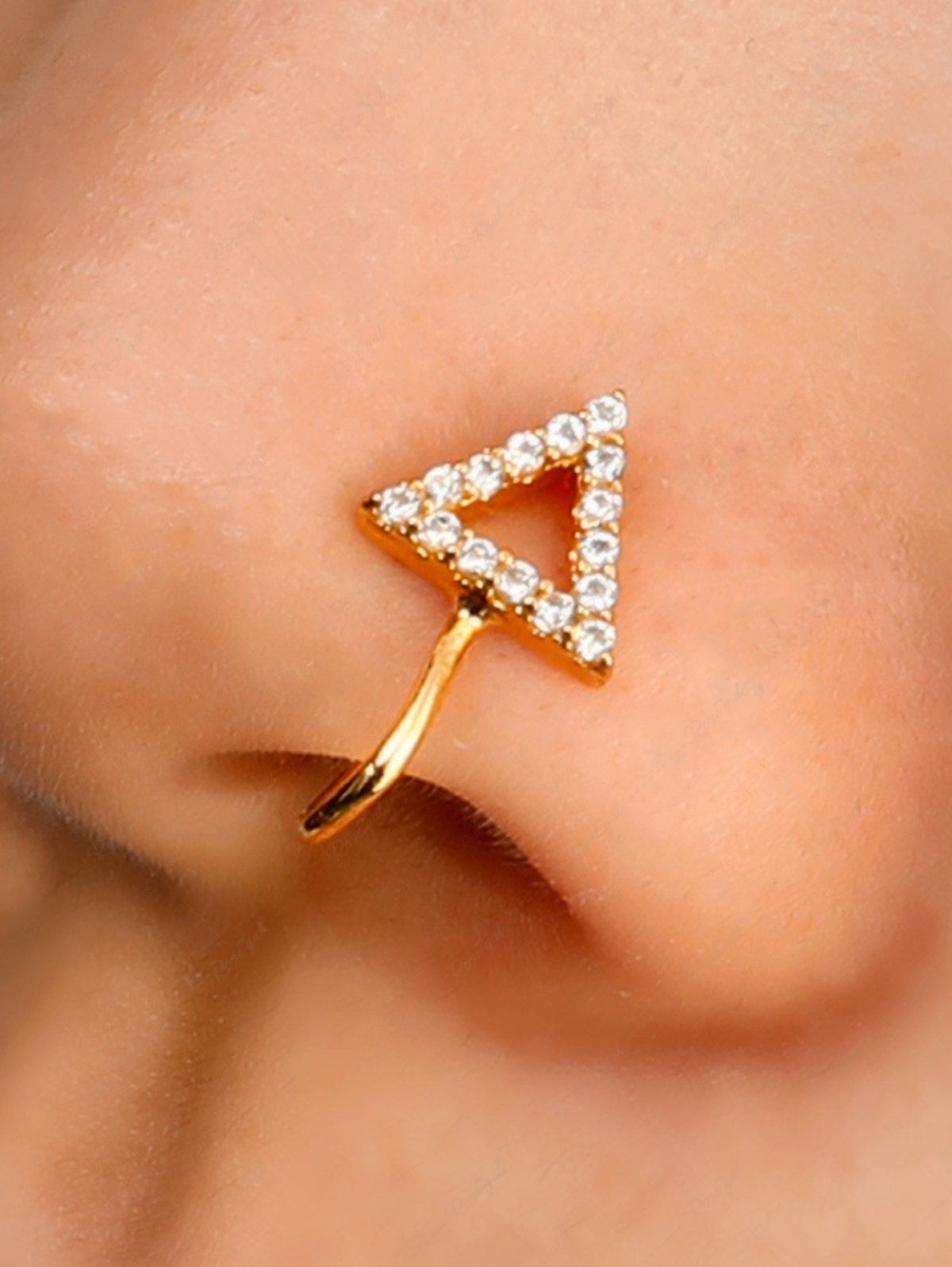 Bague de Nez Motif Triangle en Strass d'or 