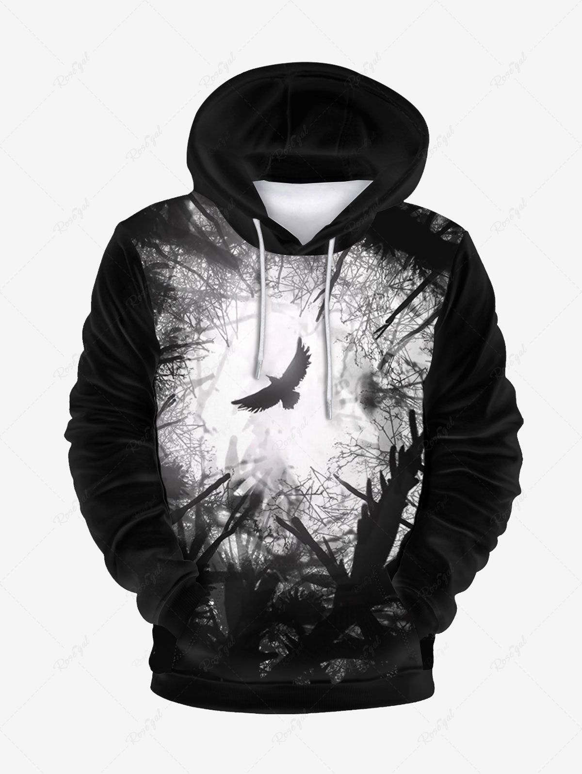 Hot Gothic Eagle Graphic Front Pocket Flocking Lined Hoodie  