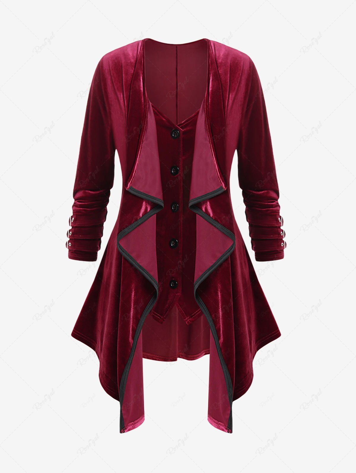 New Gothic Draped Buckles Long Sleeves Velvet 2 in 1 Tee  