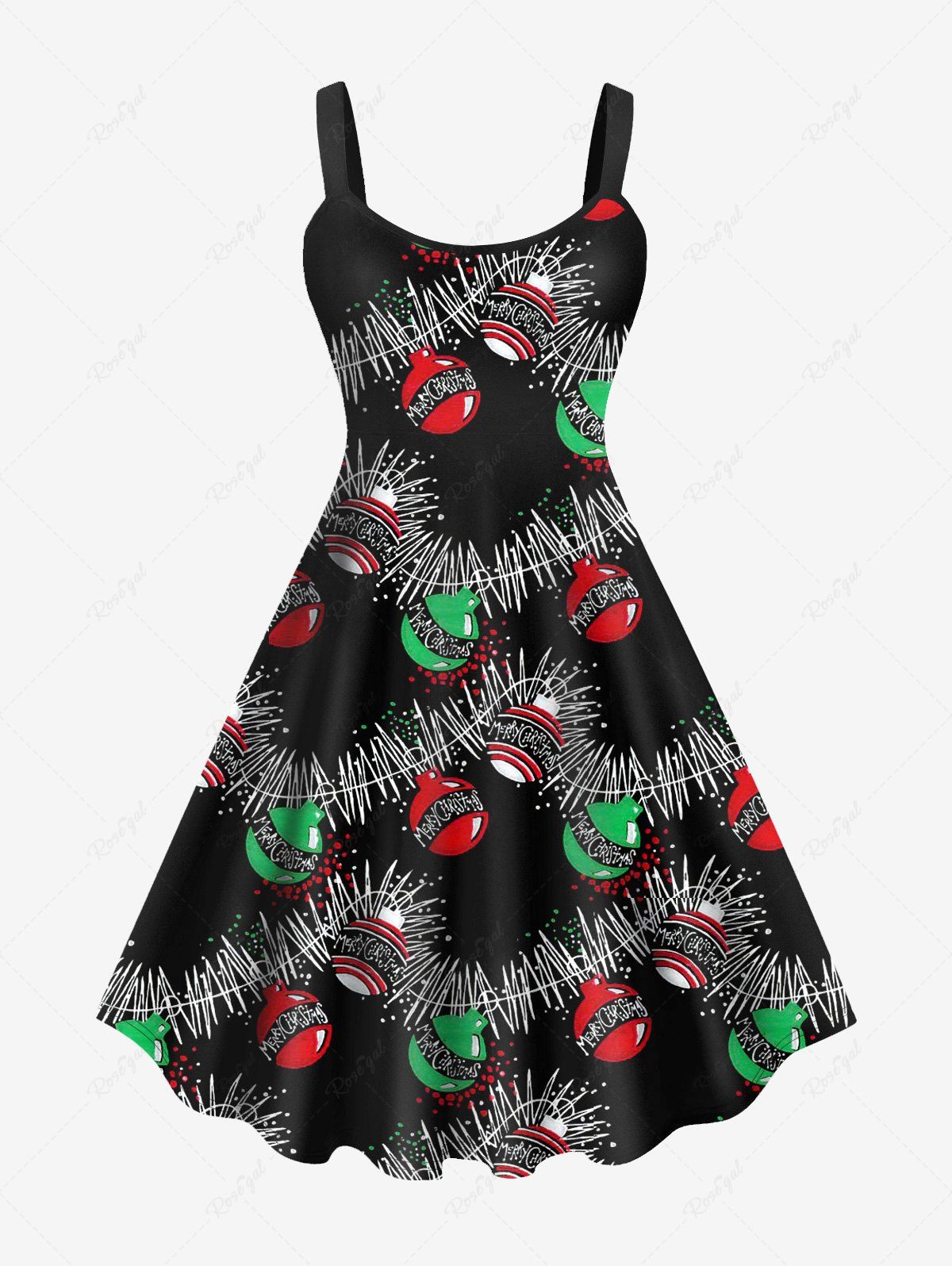 Best Plus Size Christmas Balls Printed Open Back A Line Dress  