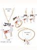 4Pcs Christmas Elk Pendant Necklace Earrings Bracelet Ring Set -  