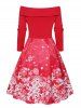 Christmas Off The Shoulder Snowflake Print Foldover Lace Up High Waisted A Line Mini Dress -  