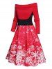 Christmas Off The Shoulder Snowflake Print Foldover Lace Up High Waisted A Line Mini Dress -  