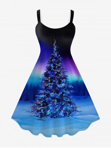 Vestido de Talla Extra en Forma de a Línea con Estampado Degradado de Navidad - BLUE - 3X | US 22-24