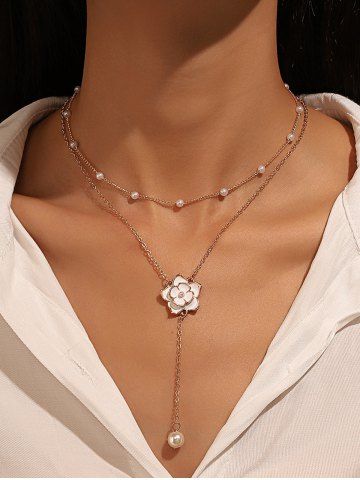 Faux Pearl Flower Double Layer Pendant Choker Necklace