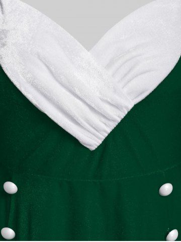 Plus Size Velvet Two Tone Godet A Line Dress