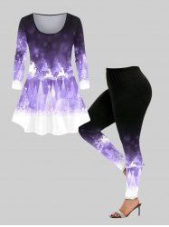 Christmas Tree Elk Print T-shirt and Leggings Plus Size Outfit -  