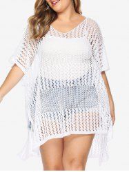 Plus Size Crochet Slit Swimsuit Cover Up Dress -  