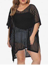 Plus Size Crochet Slit Swimsuit Cover Up Dress -  