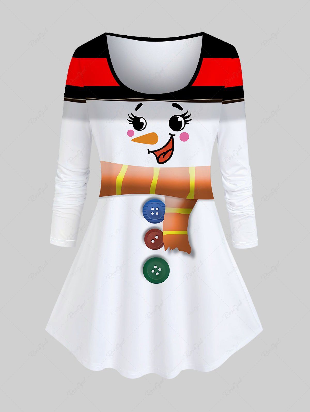 T-shirt à Imprimé Bonhomme de Neige 3D de Noël Grande Taille Blanc L | US 12