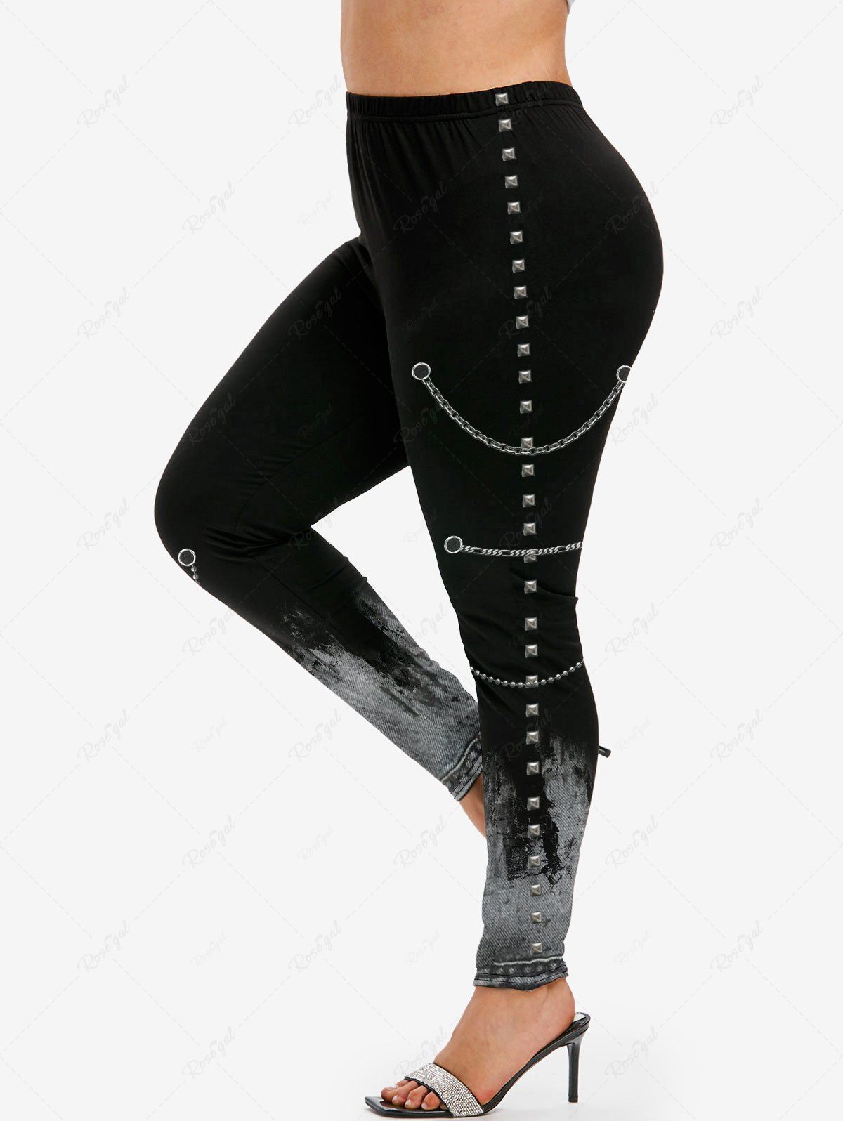 Legging Gothique à Imprimé Chaîne à Rivet 3D Noir S | US 8