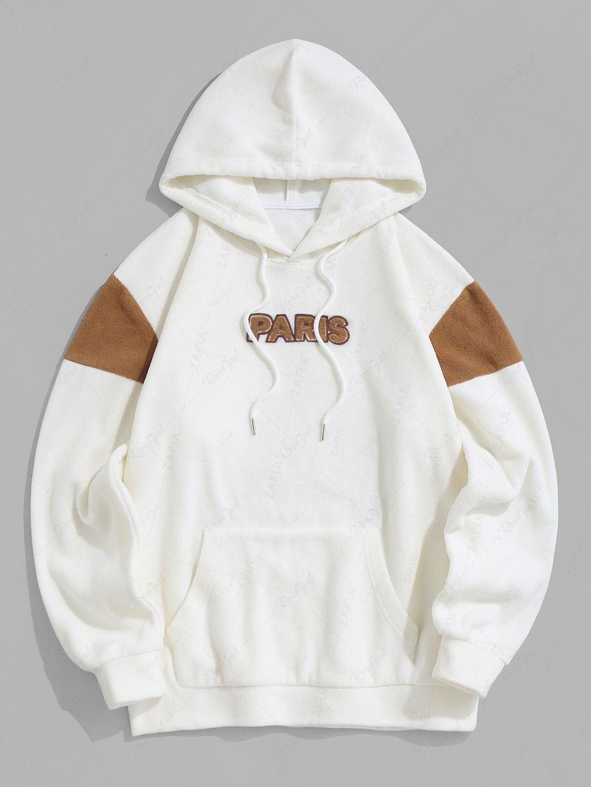 Hot PARIS Terry Embroidered Fuzzy Polar Fleece Hoodie  