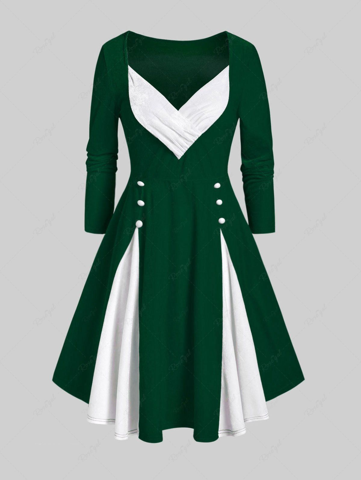 Sale Plus Size Velvet Two Tone Godet A Line Dress  