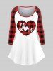 Christmas Checked Love Heart Graphic T-shirt and 3D Printed Leggings Plus Size Outfit -  