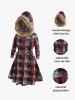 Plus Size Faux-fur Hooded Plaid Lace Up Fleece Lining Knit Dress - Rouge 5x | US 30-32