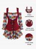 Plus Size Valentine Day Heart Print Frilled Lace-up Open Shoulder 2 In 1 Top -  